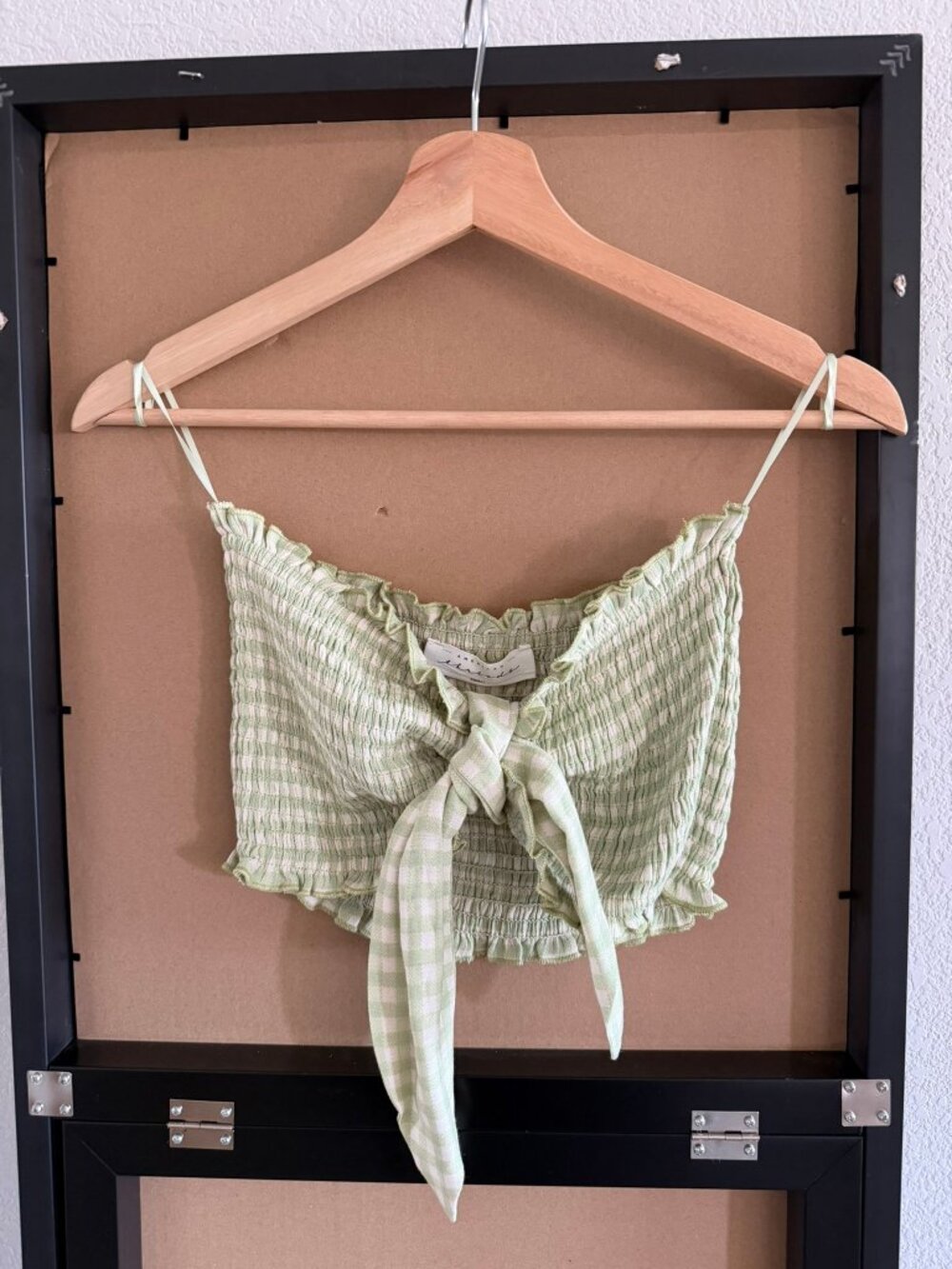 american threads Green Gingham Crop + Shorts Set